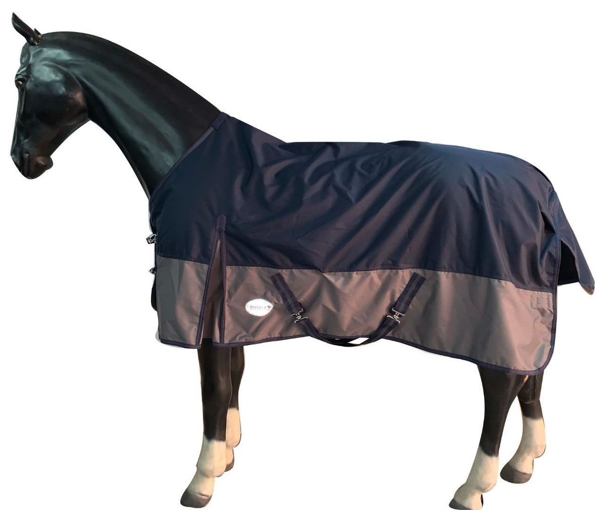 600D Mediumweight Wasserdichte Pferde-Outdoordecke 100g Füllung Standardhals Navy/Grau