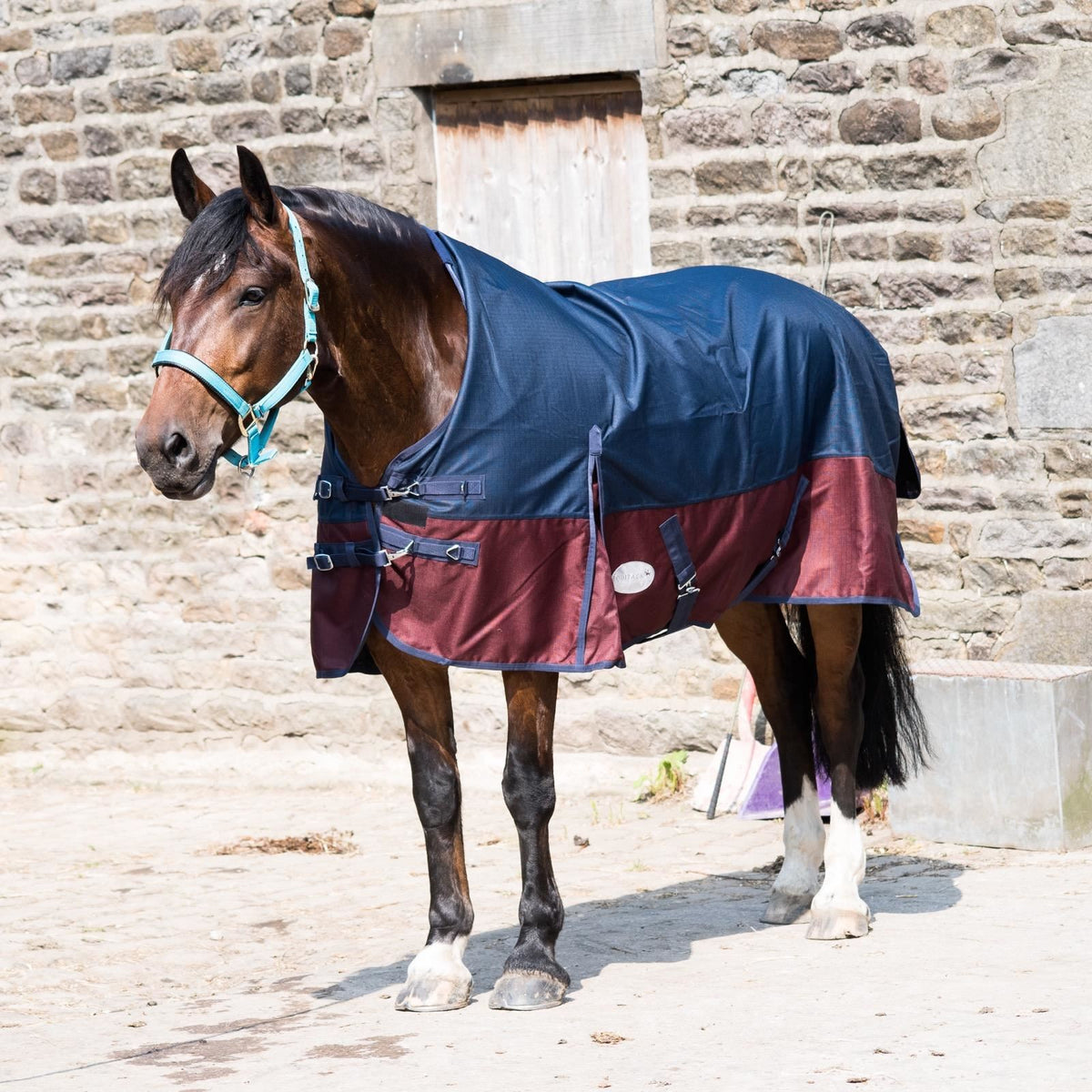 1200D Leichte Wasserdichte Pferdedecke 0g Ungefüttert Half Neck Navy/Burgundy