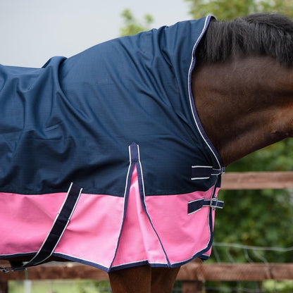 1200D Mediumweight Waterproof Horse Turnout Rug 100g Fill Half Neck Navy/Pink