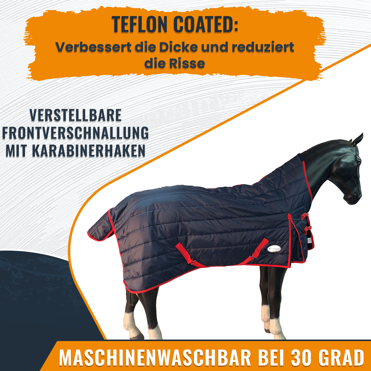 210D Mediumweight Waterproof Horse Stable Rug 200g Fill Half Neck Navy