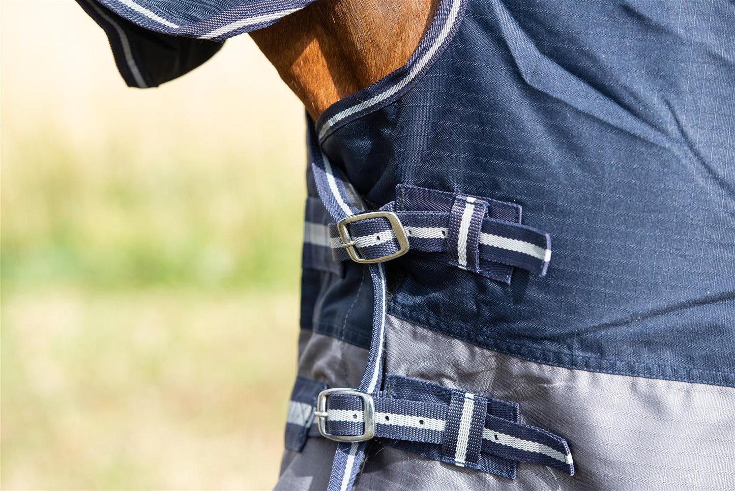 600D Lightweight Waterproof Horse Turnout Rug 0g No Fill Combo Full Neck Navy/Grey