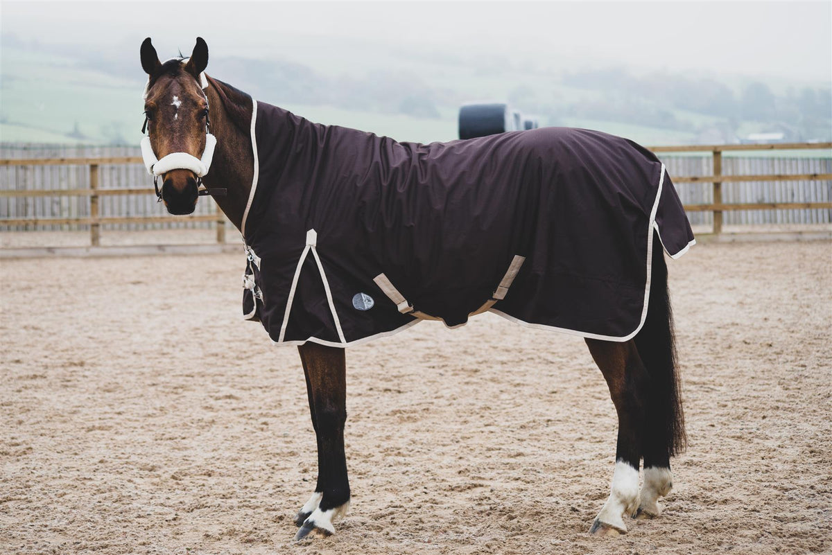 600D Mediumweight Waterproof Horse Turnout Rug 100g Fill Half Neck Brown