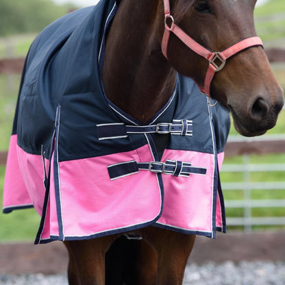1200D Mediumweight Waterproof Horse Turnout Rug 100g Fill Half Neck Navy/Pink