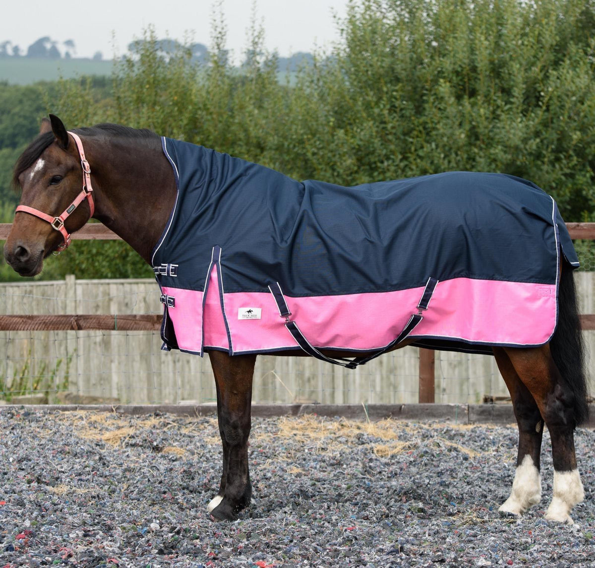 1200D Lightweight Waterproof Horse Turnout Rug 0g No Fill Half Neck Navy/Pink