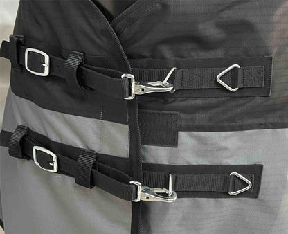 600D Mediumweight Waterproof Horse Turnout Rug 100g Fill Standard Neck Black/Grey