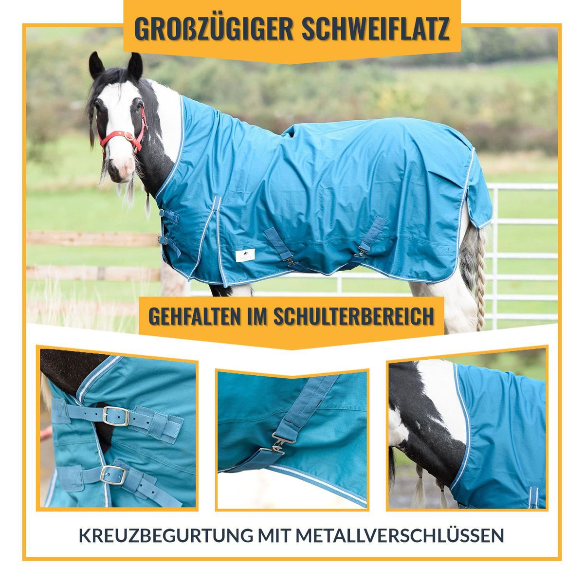 600D Leichte wasserdichte Pferde-Outdoordecke 0g Ohne Füllung Half Neck Türkis