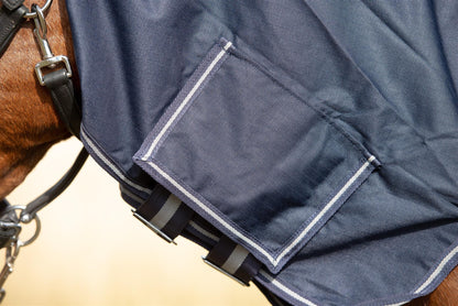 600D Mediumweight Waterproof Horse Turnout Rug 100g Fill Combo Full Neck Navy/Grey