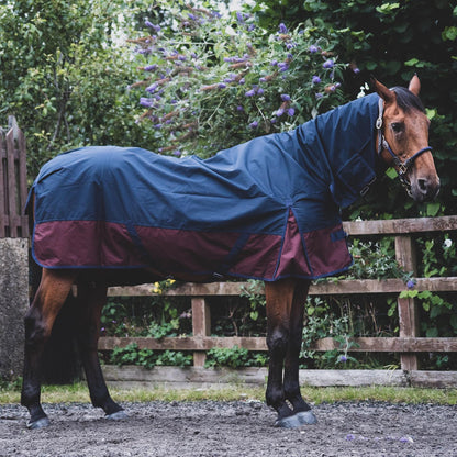 600D Lightweight Waterproof Horse Turnout Rug 0g No Fill Combo Full Neck Navy/Burgundy