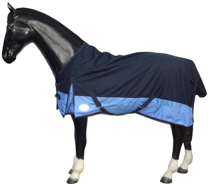 600D Lightweight Waterproof Horse Turnout Rug 0g No Fill Half Neck Navy/Baby Blue