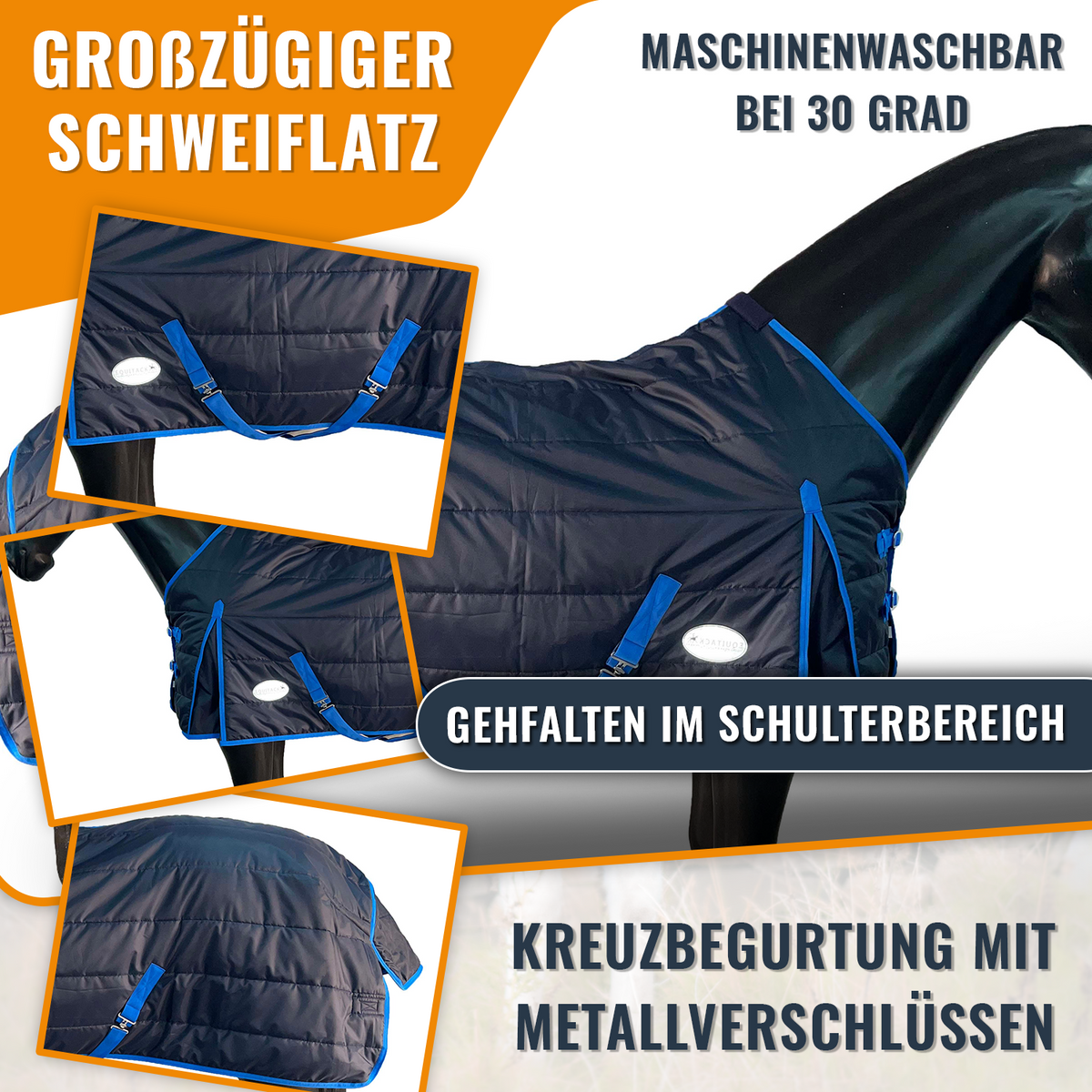 210D Mediumweight Waterproof Horse Stable Rug 200g Fill Standard Neck Navy