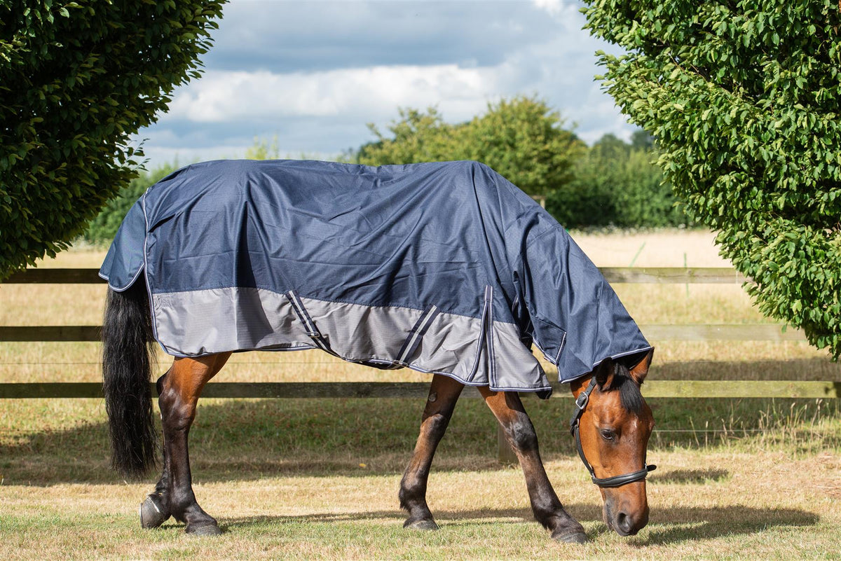 600D Mediumweight Waterproof Horse Turnout Rug 100g Fill Combo Full Neck Navy/Grey