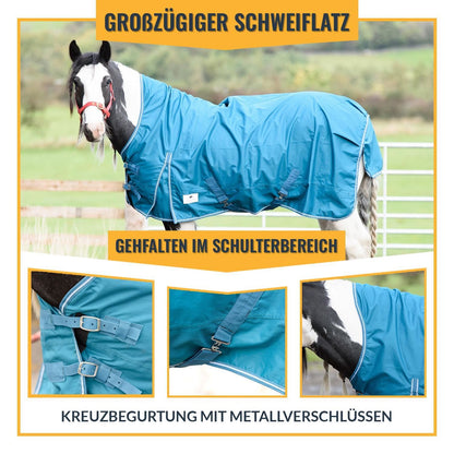 600D Mediumweight Wasserdichte Weidedecke 50g Füllung Half Neck Türkis