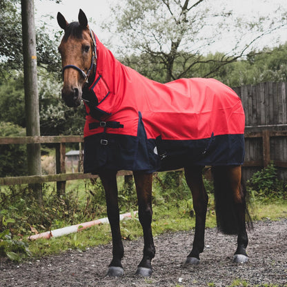 1200D Mediumweight Waterproof Horse Turnout Rug 50g Fill Combo Full Neck Red/Navy