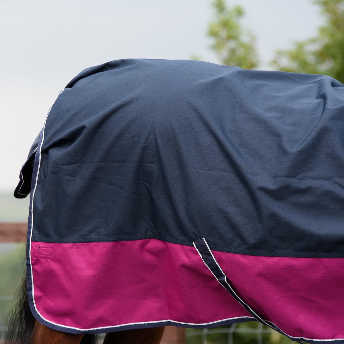1200D Mediumweight Wasserdichte Weidedecke 100g Füllung Halber Hals Navy/Raspberry