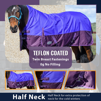 600D Lightweight Waterproof Horse Turnout Rug 0g No Fill Half Neck Purple/Plum