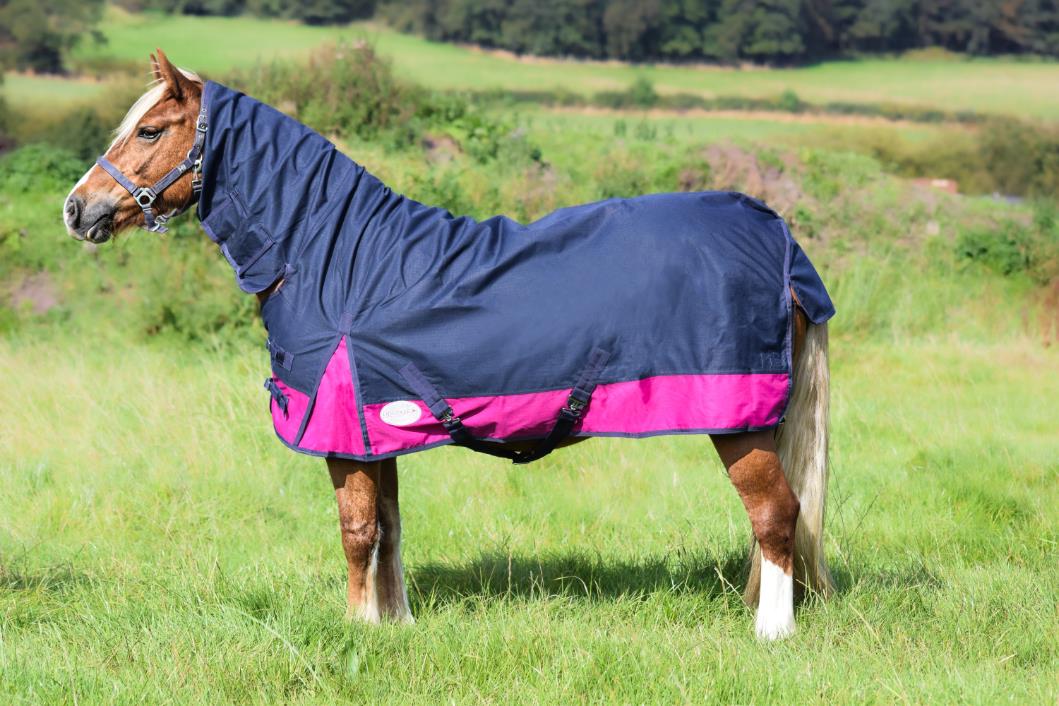 600D Lightweight Waterproof Horse Turnout Rug 0g No Fill Combo Full Neck Navy/Raspberry