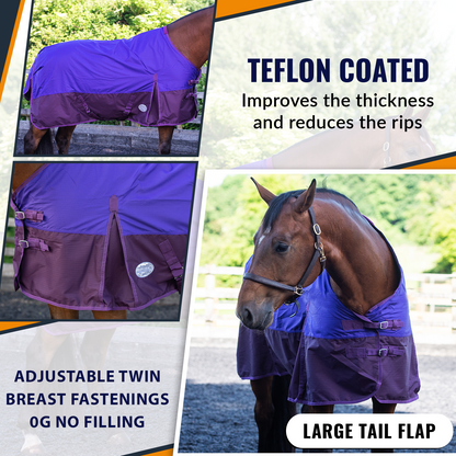 600D Lightweight Waterproof Horse Turnout Rug 0g No Fill Regular Neck Purple/Plum