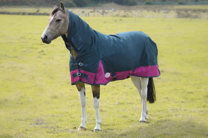 600D Mediumweight Waterproof Horse Turnout Rug 100g Fill Combo Full Neck Navy/Raspberry