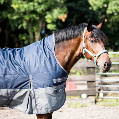 1200D Mediumweight Wasserdichte Pferde-Outdoordecke 100g Füllung Halber Hals Navy/Grau