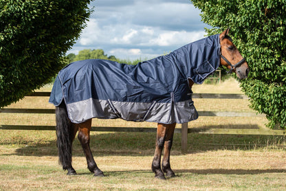 600D Lightweight Waterproof Horse Turnout Rug 0g No Fill Combo Full Neck Navy/Grey