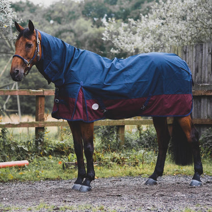 1200D Mediumweight Waterproof Horse Turnout Rug 50g Fill Combo Full Neck Navy/Burgundy