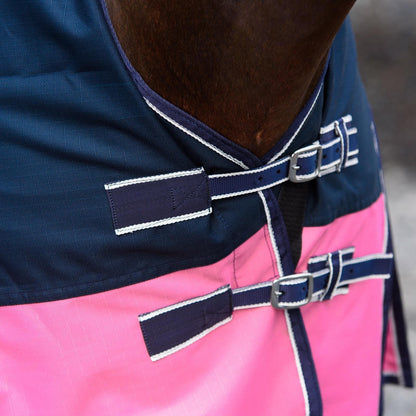 1200D Mediumweight Waterproof Horse Turnout Rug 100g Fill Half Neck Navy/Pink