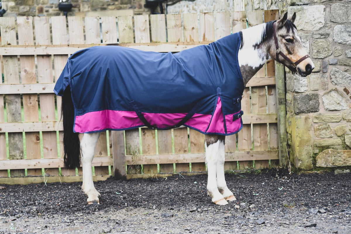 1200D Mediumweight Wasserdichte Pferde-Outdoordecke 200g Füllung Half Neck Navy/Himbeere