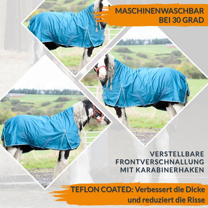600D Mediumweight Wasserdichte Weidedecke 50g Füllung Half Neck Türkis