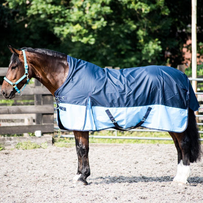 600D Leichte wasserdichte Pferde-Outdoordecke, 0g ohne Füllung, Half Neck, Navy/Babyblau