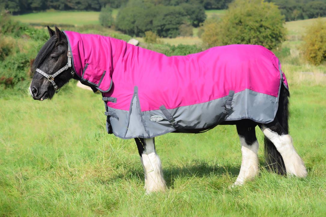 600D Lightweight Waterproof Horse Turnout Rug 0g No Fill Combo Full Neck Raspberry/Dark Grey