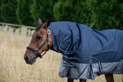 600D Lightweight Waterproof Horse Turnout Rug 0g No Fill Combo Full Neck Navy/Grey