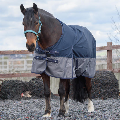 600D Lightweight Waterproof Horse Turnout Rug 0g No Fill Regular Neck Navy/Grey