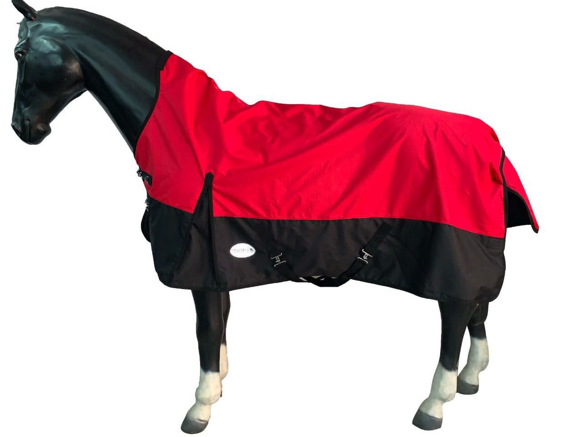 1200D Mediumweight Wasserdichte Pferde-Outdoordecke 200g Füllung Halber Hals Rot/Schwarz