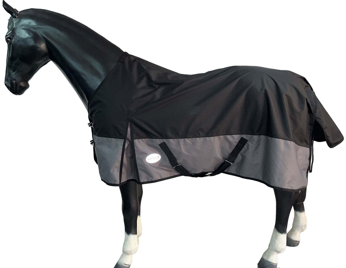 600D Mediumweight Waterproof Horse Turnout Rug 100g Fill Standard Neck Black/Grey