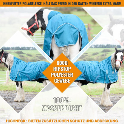 600D Mediumweight Wasserdichte Weidedecke 50g Füllung Half Neck Türkis