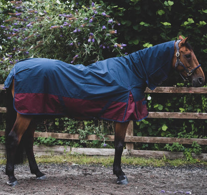 600D Lightweight Waterproof Horse Turnout Rug 0g No Fill Combo Full Neck Navy/Burgundy