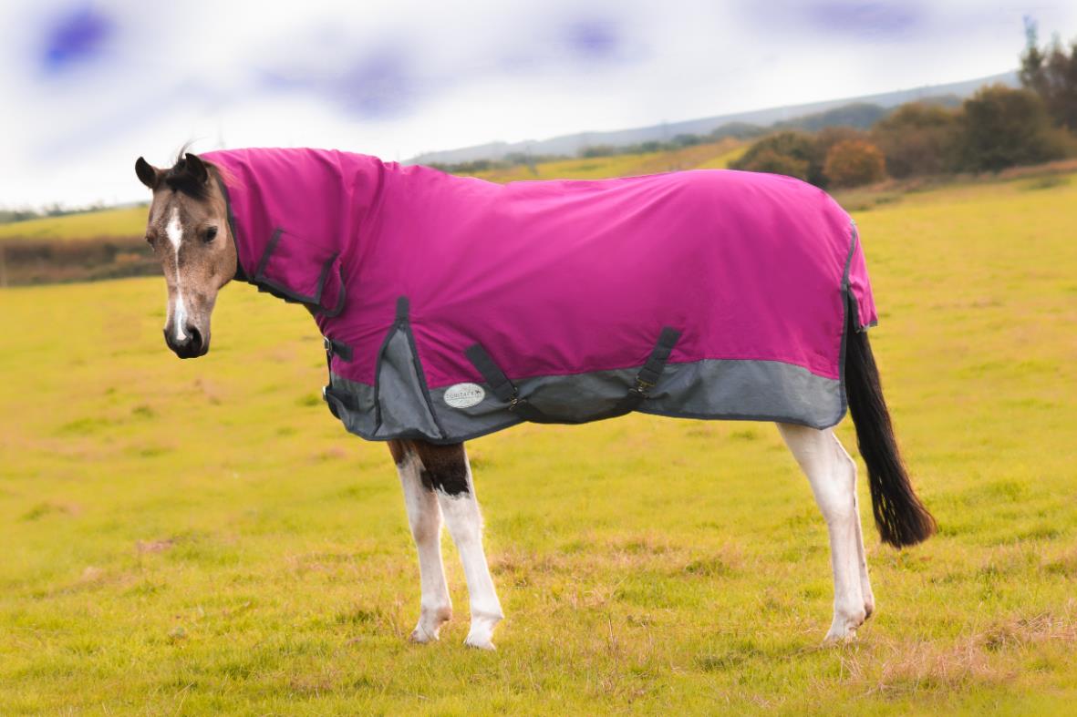 600D Lightweight Waterproof Horse Turnout Rug 0g No Fill Combo Full Neck Raspberry/Dark Grey