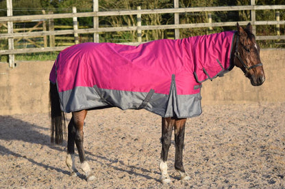 600D Lightweight Waterproof Horse Turnout Rug 0g No Fill Combo Full Neck Raspberry/Dark Grey
