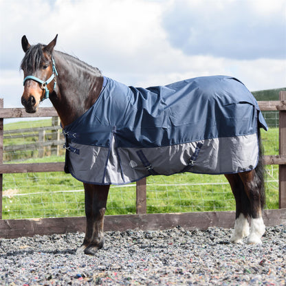600D Lightweight Waterproof Horse Turnout Rug 0g No Fill Regular Neck Navy/Grey
