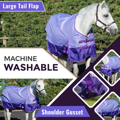 600D Lightweight Waterproof Horse Turnout Rug 0g No Fill Regular Neck Lavender/Purple