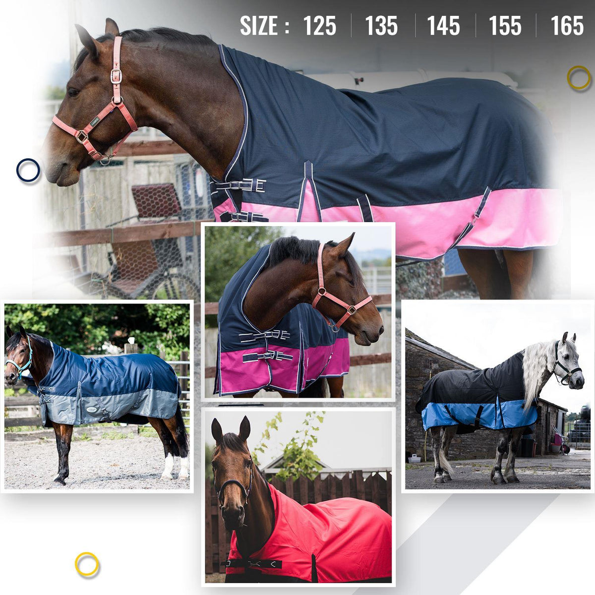 1200D Mediumweight Waterproof Horse Turnout Rug 100g Fill Half Neck Navy/Pink