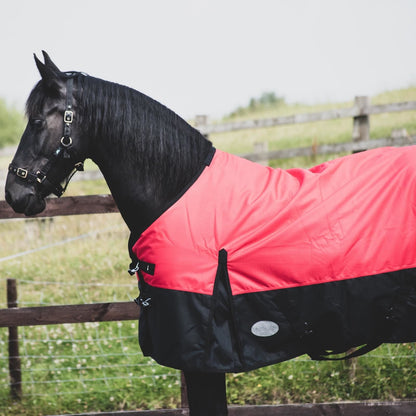 1200D Mediumweight Wasserdichte Pferde-Outdoordecke 100g Füllung Standardhals Rot/Schwarz